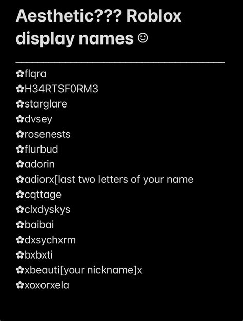  I hope these display names will be helpful to you when thinking of names for your roblox account -Display Name. . Aesthetic roblox display names